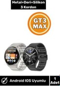 Resim 3GT MAX Smart Watch 1.45 inç P Design Siri Nfc Bluetooth Antrasit Siyah Akıllı Saat 3x Kordon 