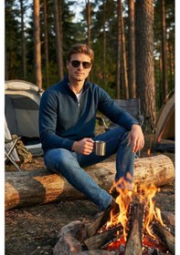 Resim Buratti Pamuklu Regular Fit Yarım Fermuarlı Dik Yaka Erkek Sweat 59052592 Indigo 