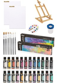 Resim Masaüstü Şövale Rich Master Mix 60 Cc Akrilik 12'li Canlı Renkler Pastel Renkler Başlangıç Seti 