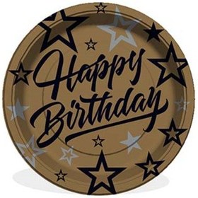 Resim Gold Renk Siyah Yazı Golden Stars Tabak 8 Adet 23cm 