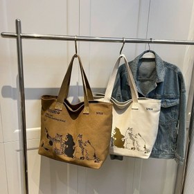 Resim Kadınlar İçin Büyük Kapasiteli Kedi Desenli ve İlham Verici Alıntılı Tote Çanta - Günlük Kullanım için Dayanıklı Fermuarlı Omuz Çantası, Kahve Kahverengi veya Bej, Güvenli Seyahat Taşıma Çantası, Gündelik El Çantası Stili 