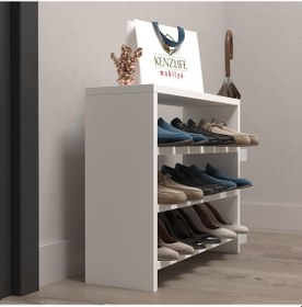 Resim Kenzlife Ayakkabılık Mısri Mat Beyaz Suntalam 050 060 20 Dokuz Çift Ayakkabı Kapasitesi Arkalıksız Beyaz 