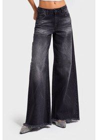 Resim Itsbasic Kadın Koyu Füme Renk 12s5-1 Palazzo Fit Paça Detaylı İç Boy 80cm %100 Koton Denim Jean 