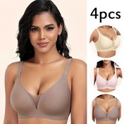 Resim 4 Adet Kadınlar için Kablosuz Dikişsiz Sütyenler - Tam Kapsama, Çıkarılabilir Pedli Push-Up, Nefes Alabilen Mesh Detaylı & Orta Destekli, Yumuşak Günlük Bralette (4 Renk: Açık Bej/Siyah/Beyaz/Lacivert), Askısız Push Up Sütyen, Rahat İç Giyim, Esnek Konforlu Kalıp 