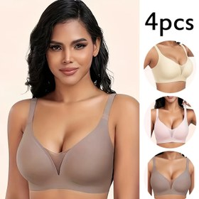 Resim 4 Adet Kadınlar için Kablosuz Dikişsiz Sütyenler - Tam Kapsama, Çıkarılabilir Pedli Push-Up, Nefes Alabilen Mesh Detaylı & Orta Destekli, Yumuşak Günlük Bralette (4 Renk: Açık Bej/Siyah/Beyaz/Lacivert), Askısız Push Up Sütyen, Rahat İç Giyim, Esnek Konforlu Kalıp 