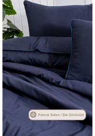 Resim Elart Stark Nevresim Takımı Çift Kişilik %100 Pamuk Saten Biyeli 200x220 Cm Lacivert Lacivert 