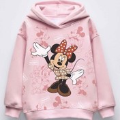 Resim Kız Çocuk Minnie Baskılı Kapüşonlu Manşetli Sweatshirt Pembe 