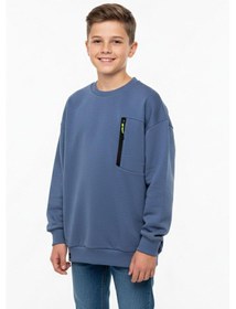 Resim Bisiklet Yaka Cep Fermuar Detaylı Erkek Çocuk Sweatshirt-90853 İndigo 