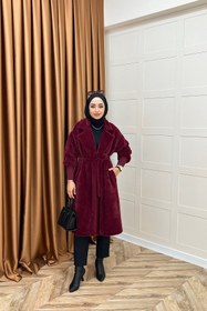 Resim Angora Premium Kumaş Kaban Bordo 5519-BORDO - 40 