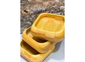 Resim AyrStore Bambu 3'lü Ahşap Sunum Seti Kahvaltılık Çerezlik Reçellik Tepsili Şık ve Pratik Servis 