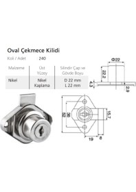 Resim Canex Oval Tip Çekmece Kilidi Nikel 
