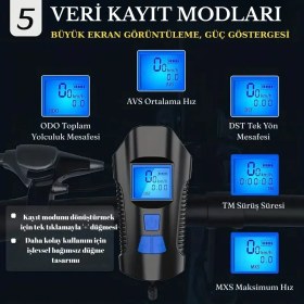 Resim GreaTech Şarjlı Bisiklet LCD Hız Göstergesi Su Geçirmez LED Işık Km Ekran Kronometre Bisiklet Kornası Feneri 