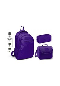 Resim Coral High Kız Çocuk Mor 3'lü Çanta Takımı - Usb Soketli 