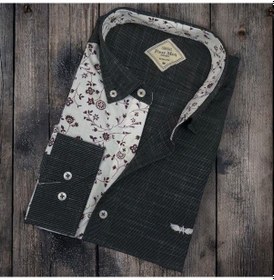 Resim Pamuklu Çiçekli Antrasit Uzun Kollu Erkek Gömlek Slim Fit Kalıp -9757 Antrasit 
