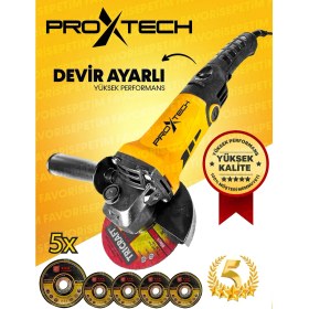 Resim Proxtech Yüksektork Devir Ayarlı Spral Taşlama Makinası Avuç Içi Taşlama 115 mm 5 Adet Disk 