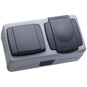Resim Makel IP 55 Nemli Yer Sıva Üstü İkili Komütatör + Topraklı Priz (MAKEL.36064203) 