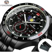 Resim Hanyang Kutu Tüm Sıyah Forsining Askeri Saatler Erkekler Için Moda Spor Otomatik Izle Su Geçirmez Aydınlık Paslanmaz Çelik Kayış Takvim Reloj Hombre (Yurt Dışından) 