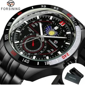 Resim Hanyang Kutu Tüm Sıyah Forsining Askeri Saatler Erkekler Için Moda Spor Otomatik Izle Su Geçirmez Aydınlık Paslanmaz Çelik Kayış Takvim Reloj Hombre (Yurt Dışından) 