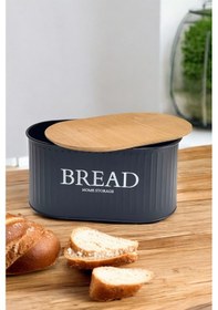 Resim Ahşap Kapaklı Metal Ekmeklik Siyah Siyah 