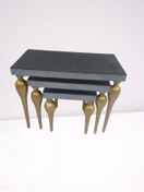 Resim Zigon TOMBUL ayak Model Kayın Torna MDF tabla Parlak gold İskelet Füme cam Kaplama El Yapımı 