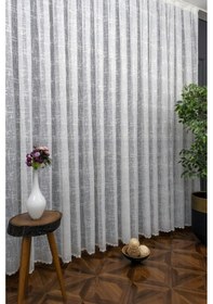 Resim Taç Yeni Katyonik Desen Örme Tül Perde - Ekru 