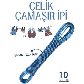 Resim Marsilyan Modacar 10 mt Çelik Çamaşır Ipi Pvc Kaplı Dayanıklı Çamaşır Ipi Balkon Çamaşır Ipi 