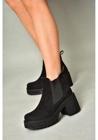 Resim Fox Shoes T996220002 Siyah Süet Kalın Topuklu Kadın Bot Siyah-Süet Siyah 