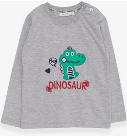 Resim Breeze Erkek Bebek Uzun Kollu Tişört Dinozor Nakışlı 9 Ay-3 Yaş, Gri Melanj Gri Melanj 