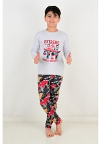 Resim Vitmo Erkek Çocuk Pijama Takımı Uzun Kollu Air Craft Pamuklu Kışlık Gri 