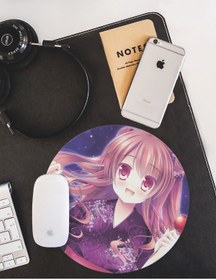 Resim WuW Anime Kız Yuvarlak Kaymaz Taban Mouse Pad 
