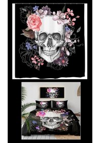 Resim Kafa Çift Kişilik 4 Parça Nevresim Takımı Ve 2 Adet Fon Perde 