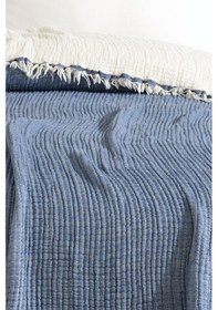 Resim Varol Tek Kişilik 5 Katlı %100 Pamuk Müslin Yatak Örtüsü - Lacivert Lacıvert/160x230cm Lacivert 
