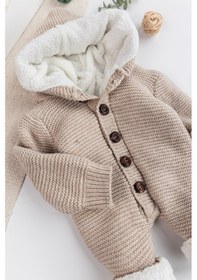 Resim Babymod Triko Örme Welsoft Astarlı Kapüşonlu Kışlık Bebek Tulum Bej 