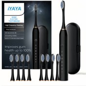 Resim Siyah Seri Ultra Beyazlatıcı Diş Fırçası - 8 Fırça Başlığı ve USB Şarjlı Diş Fırçası ve Elektrikli Diş Fırçası Seyahat Çantası ve 5V USB Duvar Şarj Cihazı - Yetişkin Elektrikli Diş Fırçası, Tatil Babalar Günü, Anneler Günü Hediyesi için harika bir hediye 