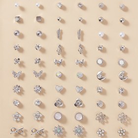 Resim 60 adet Sevimli Moda Metal İmitasyon İnci Basit Rhinestone Kalp Çiçek Kurdele Yaprak Tekrarlanmayan Stil Tatil Hediyesi Kadınlar Günlük Giyim Küpeler Çoklu Set Büyük Set 