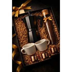 Resim Artopio Siyah Moka Pot 3 Cup (150 Ml) Kahve Hediye Seti | Özel Filtre Kahve ve 2'li Fincan Konsept Kutu 