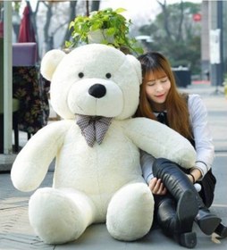 Resim 140 Cm Papyonlu Beyaz Büyük Ayıcık Peluş Ayı (%100 Yerli) 