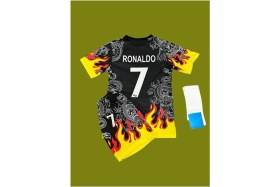 Resim Alaturka Mix 'real'madrid' Cristiano Ronaldo Cr7 Alevli Özel Tasarım Çocuk Futbol Forması 3'lü Takım 