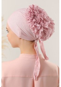 Resim Melodi Scarf Tesettür Fırfırlı Bone Pudra Pudra 