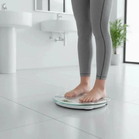 Resim Hsc Bilişim Yuvarlak Şeffaf Dijital Cam Baskül Terazi Tartı Hassas Ölçüm Modern Şık Tasarım 