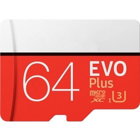 Resim 64gb Evo Plus+ Tf Kartı Micro Sd - 100mb/s Okuma, 60mb/s Yazma Hızı, U3 Class10, 4k Uhd Desteği, Kırmızı Güncellenmiş Versiyon 