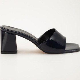 Resim Rugan Ve Düz Tekbant Lacivert Rugan Kadın Topuklu Terlik-3992 Lacivert 