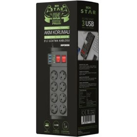 Resim Iron Star Ironstar 2mt 3xusb 8li Termal Akım Korumalı Priz 16A 4000W 