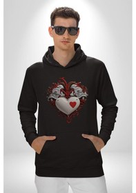 Resim Robot Kalp Atardamar Kadın Erkek Siyah Kapüşonlu Sweatshirt Hoodie Siyah 