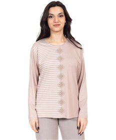 Resim Mutlu City Yeni Sezon Kadın Orta Yaş Ve Üzeri Viskoz Çizgili Yüksek Kalite Anne Penye Bluz 24353-indigo İndigo 