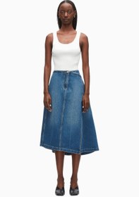 Resim Asimetrik Denim A-Line Lüks Tasarım Kadın Etek - Mavi / 34 