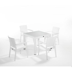 Resim Beyaz Renkli Dış Mekan Bahçe Masa Sandalye Takımı 4 Kişilik 90x90 Beyaz 