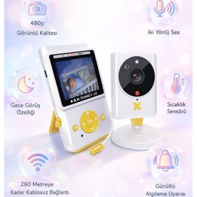 Resim FaroxTech 2.4" LCD Ekranlı Gece Görüşlü Dijital Bebek Telsizi - Sıcaklık Sensörlü ve İki Yönlü Sesli 