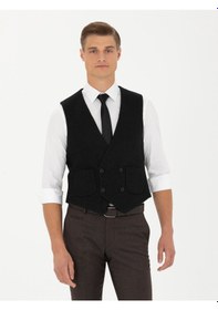 Resim Cacharel Siyah Slim Fit Yün Karışımlı Çizgili Klasik Yelek 