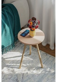 Resim İntergo Yuvarlak Ahşap Ayaklı Tekli Zigon Yan Sehpa Cappucino 